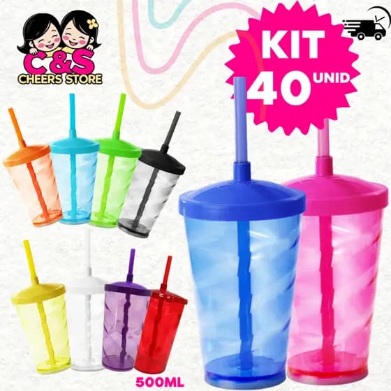 Kit 40 Copo Twister 500 mL - Festa Infantil - Decoração- Artigos de Festa
