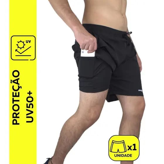 Bermuda Tactel 2 Em 1 Snugg Wear Com Segunda Pele Térmica Bolso Interno Proteção UV50+