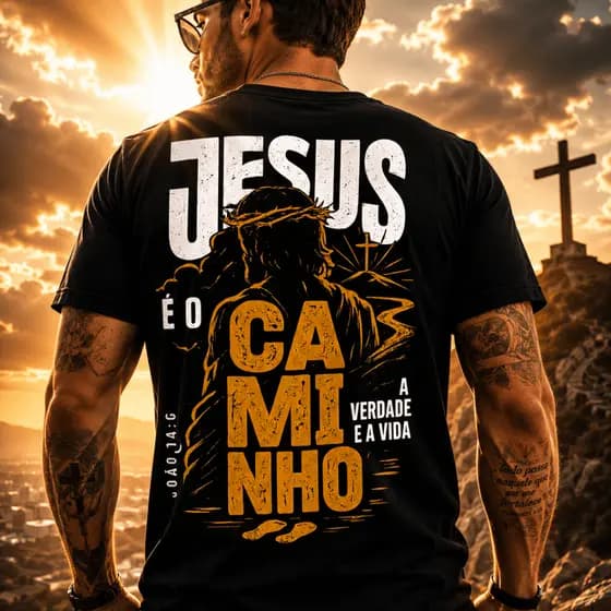 Camiseta Jesus é o Caminho João 14:6 Cristã Gospel Algodão Premium Masculina Unissex Estampa Frente e Costas Streetwear