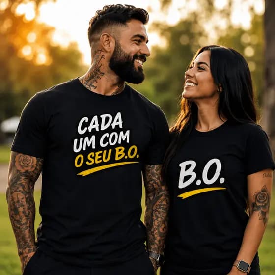 Kit Camisetas Casal Engraçadas Estampadas Algodão Premium Manga Curta Gola Redonda Presente Criativo Casais Namorados Co