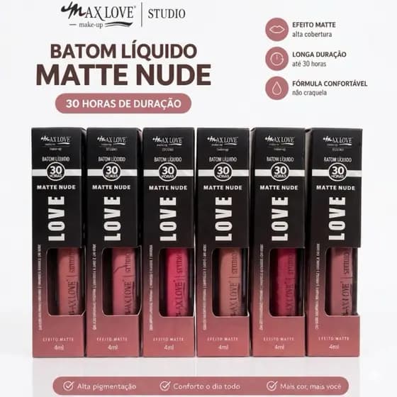 Batom Líquido Matte Max Love Studio 30H Nude | Alta Pigmentação, Longa Duração e Não Craquela