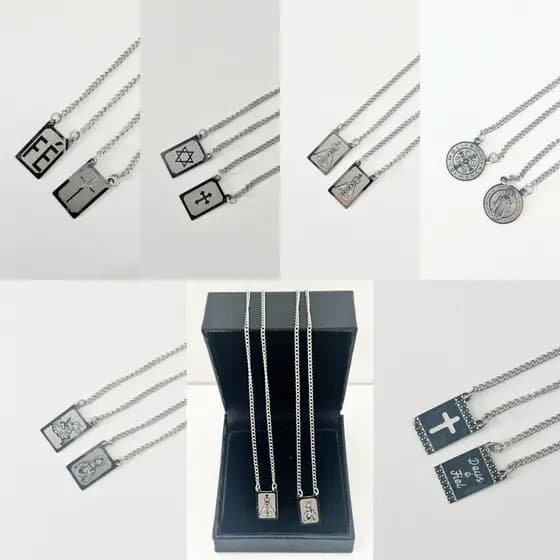 Escapulário Colar Aço Inox Cruz/Estrela de Davi/Nossa Senhora/São Jorge/Sao Bento/Jesus Fé Prata316L