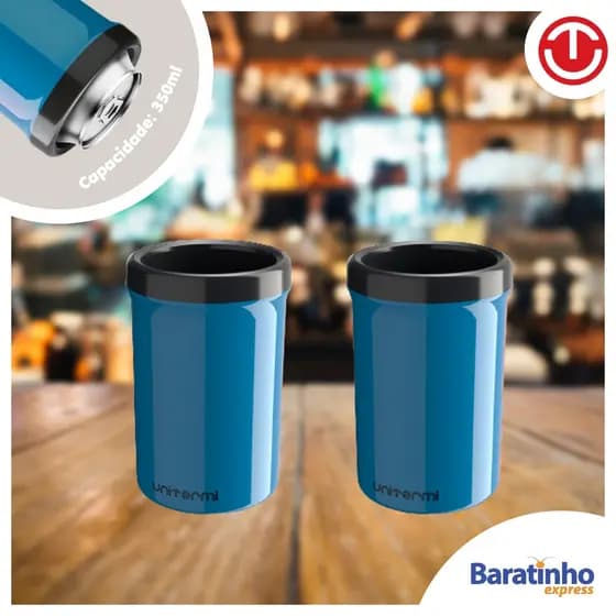 Kit 2 Porta Latas Térmico 350ml Azul P/ Cerveja Refrigerante