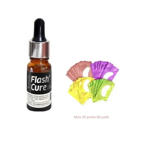 Lashes Co Flash Cure 10ML Finalizador Para Extensão De Cílios Transparente + Pares De Pads