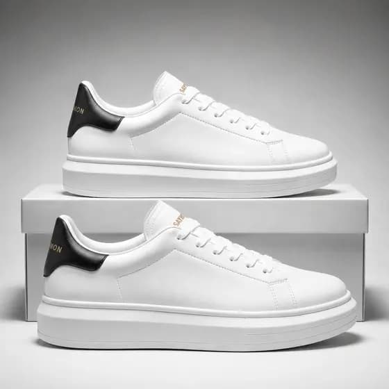 Tênis Masculino E Feminino Casual Branco Preto Couro Sintético Confortável Na Moda