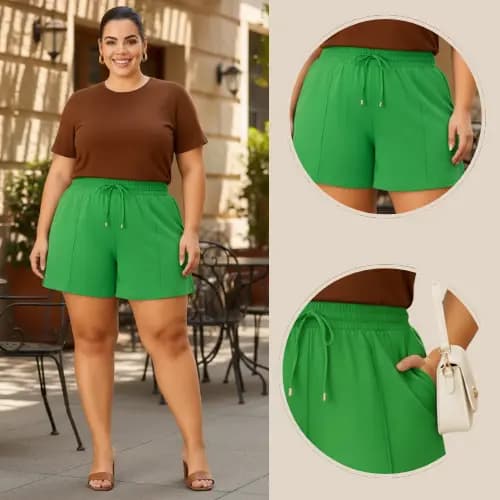 Short Plus Size Feminino Verão Leve e Fresco Cintura com Elástico E e Bolsos