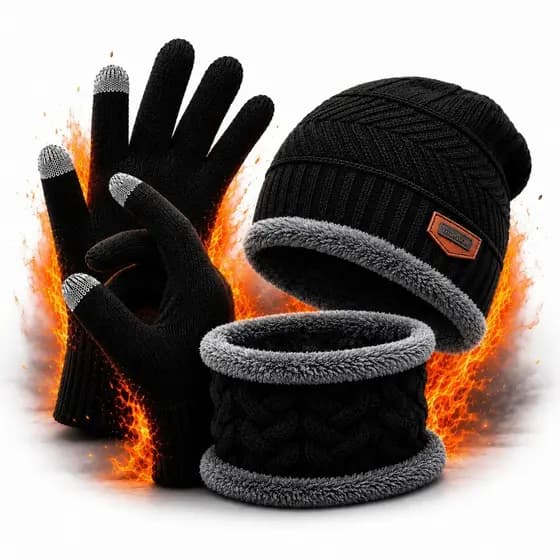 Kit Inverno Gorro + Luva Touch + Cachecol Peluciado