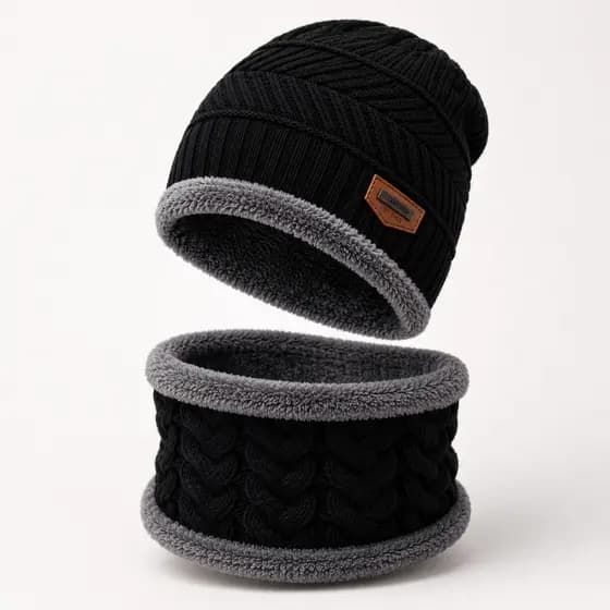 Touca e Cachecol Forrado Pelinho Quente Inverno Frio Confortável Masculino Feminino