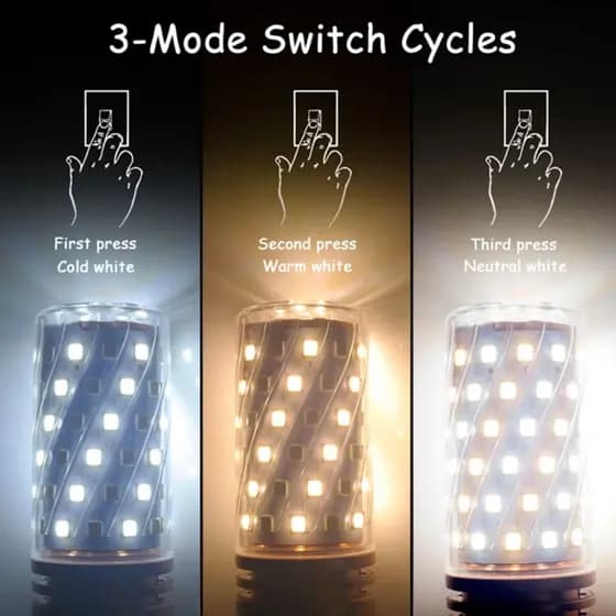 Lâmpada LED 2835 12W E27 SMD E14 Milho Holofotes 3 Cores Vela Casa Luz De Poupança Energia