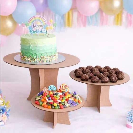 Kit Trio de Boleira Suporte de Doces Festas Aniversários Eventos Em Mdf