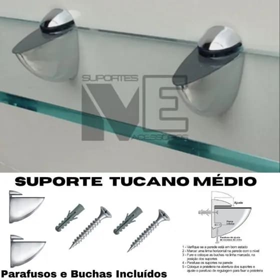 Suporte Tucano tamanho Medio para Prateleira Vidro/Madeira( 2 UNIDADES)