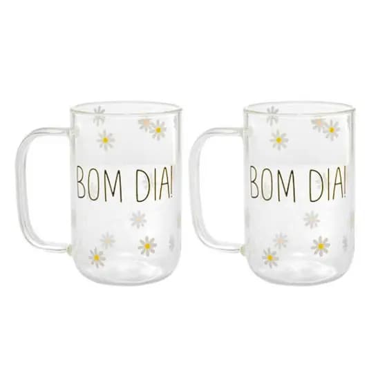 2 Canecas de Vidro Borossilicato Estampa Bom Dia Resistente ao Calor 280ml | Artigo de Cozinha