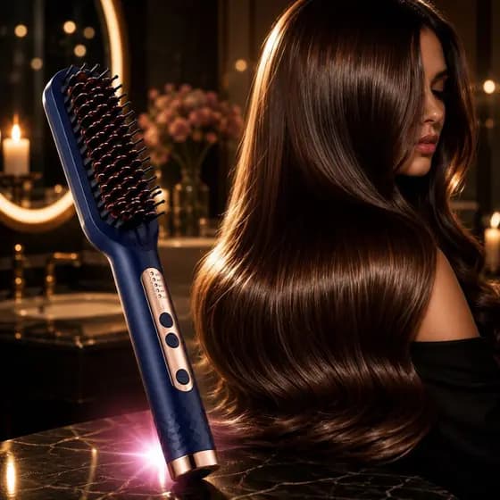 Escova Alisadora Elétrica Bivolt Cerâmica Reduz Frizz Alisador de Cabelo Profissional - Azul