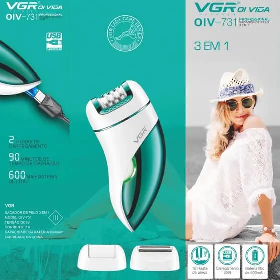 Depilador Elétrico 3 em 1 Profissional Vgr-731