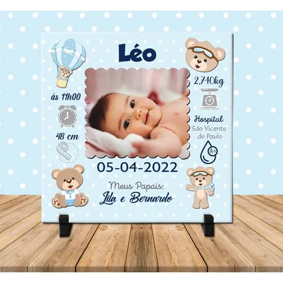 Quadro de Azulejo20x20 Personalizado com Foto, Personagem (Quadro Recém nascido)