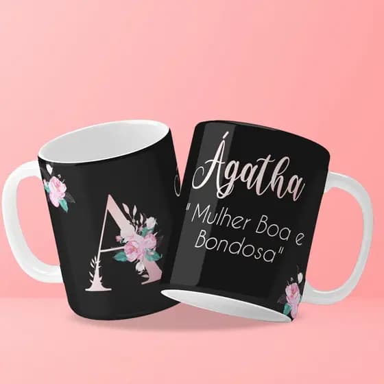 Caneca Porcelana Personalizada Alfabeto Floral com Significado de cada Nome + Caixinha de Presente