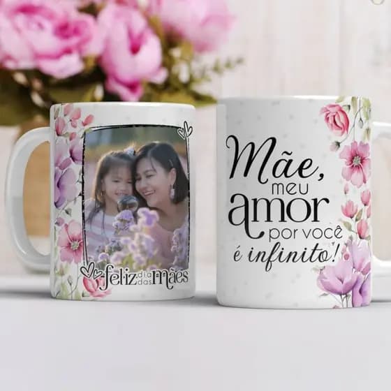 Caneca Porcelana Floral Personalizada Dias Das Mães Com foto