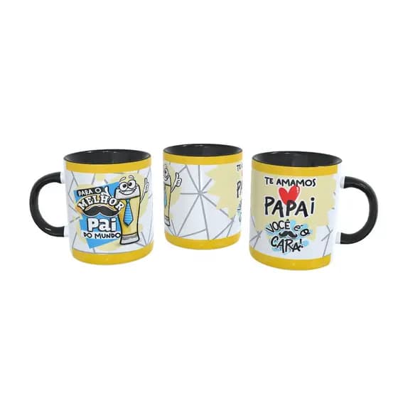 Caneca Porcelana Alça e Interno Colorida Personalizada Dia dos Pais