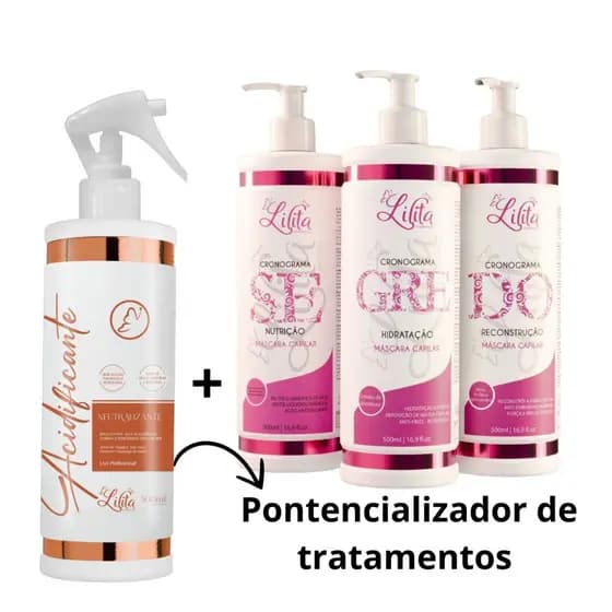 Acidificante + Cronograma Capilar kit Segredo Hidratação + Nutrição + Reconstrução de Fios