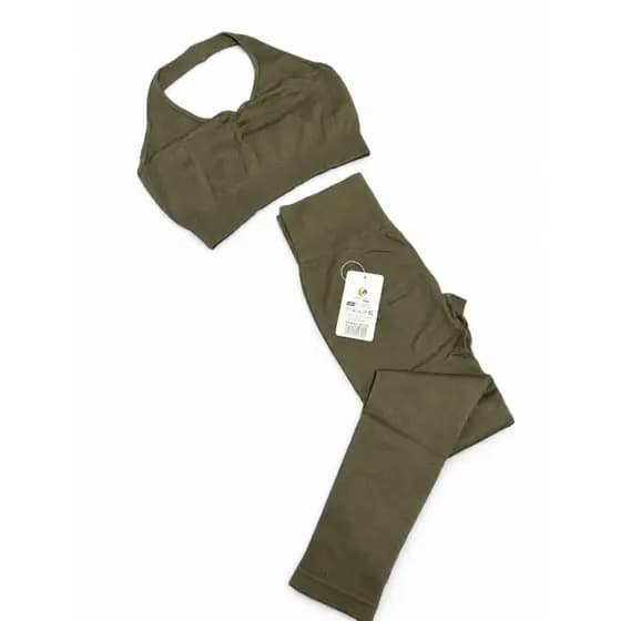 Conjunto Fitness Canelado Sem Costura Feminino – Top + Legging Alta Compressão