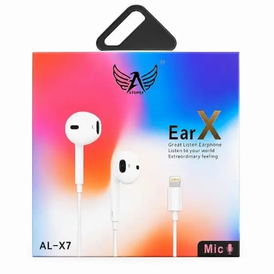 Fone de Ouvido Lightning Ear X AL-X7 com Microfone para iPhone Som Estéreo