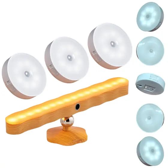 Kit Completo Com 3 Luminárias LED Sensor De Movimento E 1 Luminária De Mesa Recarregável