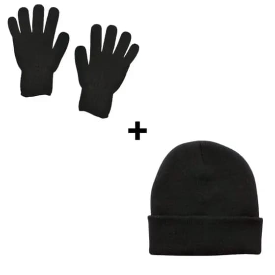 Toca Preta Lisa Frio Inverno Estilo Unissex Adulto + Luva Lisa Lã Confortavel