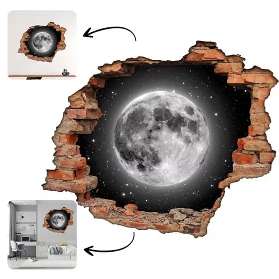 Adesivo de Parede Buraco Falso Lua Cheia 3D Decorativo Infantil Quarto