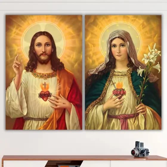 Quadros Decorativos Religioso Sagrado Coração Jesus Maria Sala Quarto