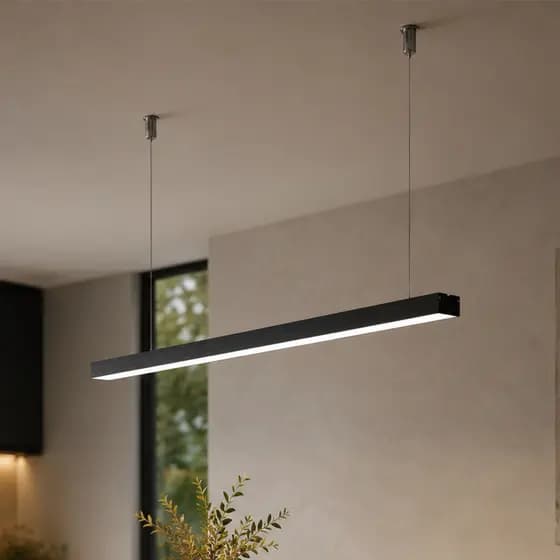 Pendente Luminaria 30W Escritório Led Linear 4000k Retangular Preto Bivolt 118cm Branco Neutro