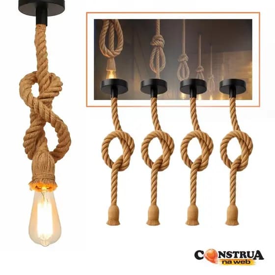 Pendente Luminária Corda Sisal 1 Metro Bivolt 110v 220v Retro Vintage Rústico Decorativo E27