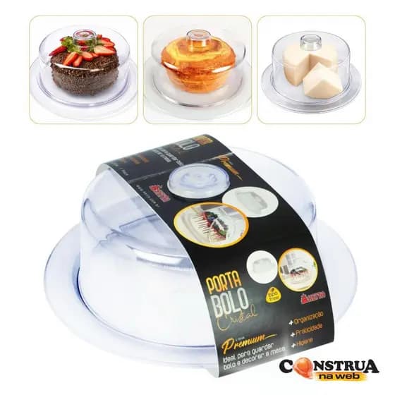 Porta Bolo Cristal Ps Transparente Com Tampa Boleira 26cm