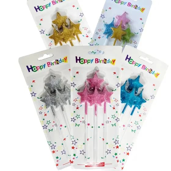 Velas Aniversário Brilhante Glitter Estrela Coração Bolo Parabéns Festa Decoração