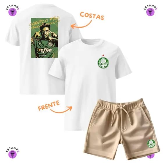 Kit Infantil 2 peças Sendo 1 Camiseta e 1 Bermuda Moletinho Abel Ferreira Palmeiras Verdão Avante Palestra Infantil