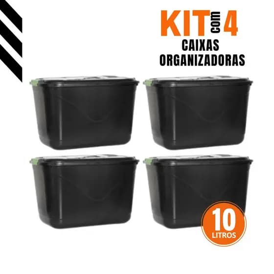Kit 4 Uni Caixa Cestos Organizadora Multiuso Plástica 10l Tampa