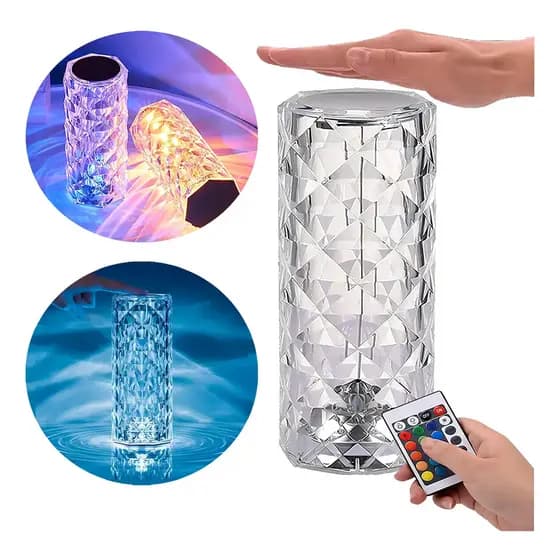 Luminária Cristal LED RGB 16 Cores Para Quarto, Setup Gamer Mesa Touch Recarregável USB Decorativa