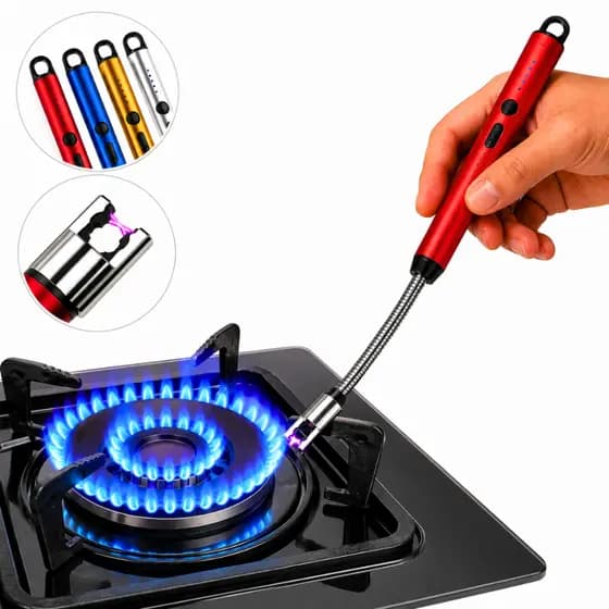 Acendedor Isqueiro Elétrico Sem Fogo Recarregável USB Com Bateria Durável Para Fogão, Churrasco e Velas