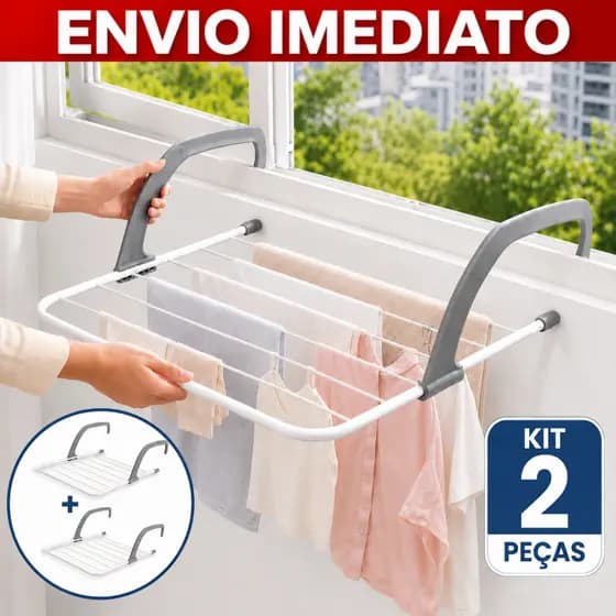Varal Portátil De Porta Janela E Sacada Para Apartamento Dobrável Ajustável Resistente Kit 2 Peças