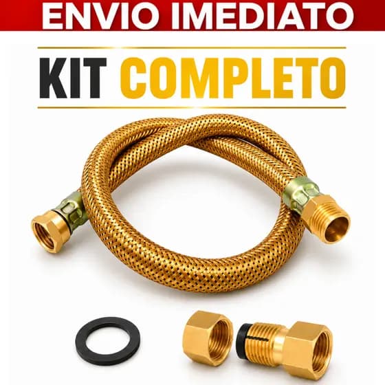 Kit Instalação Gás Encanado Mangueira Cobre Metálica 1,20 m Aquecedor + Adaptador Dako Femea Espigão