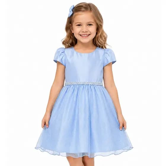Vestido infantil de festa Fantasia Frozen Aniversário Princesa Azul Com Brilho Carnaval