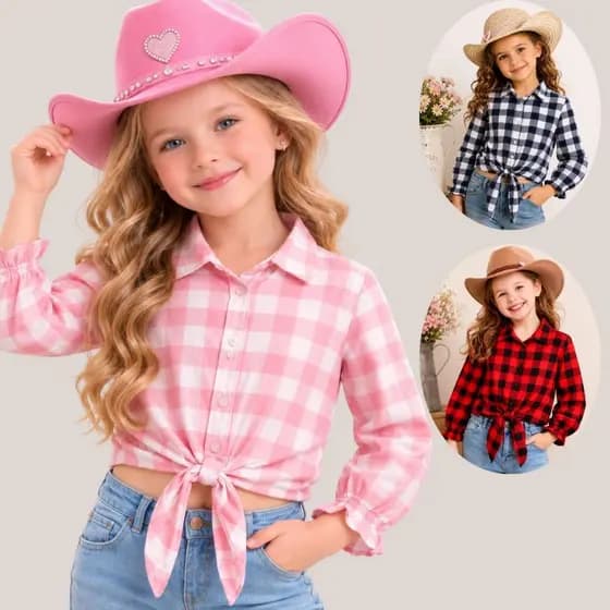 Camisa Xadrez Infantil Menina Festa Junina Rodeio Cowgirl Manga Longa Boiadeira Várias Cores