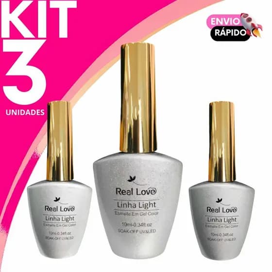 Esmalte em Gel Tons de Prata Kit Real Love Linha Light Secagem Rápida Cabine LED/UV Unhas Gel Fibra
