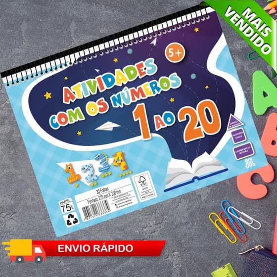 Caderno de Atividades Com Números 1 ao 20 Infantil 32 Folhas-ENVIO RAPIDO