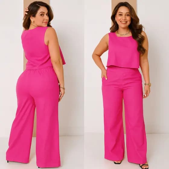 Conjunto Alfaiataria Social Feminino Calça e Blusa Em Linho