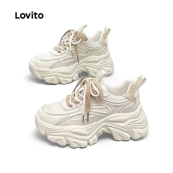 Lovito Casual Simples Formal Oficial Moda Sola Grossa Aumento de Altura Interna Tênis Plataforma Feminino LFA60422