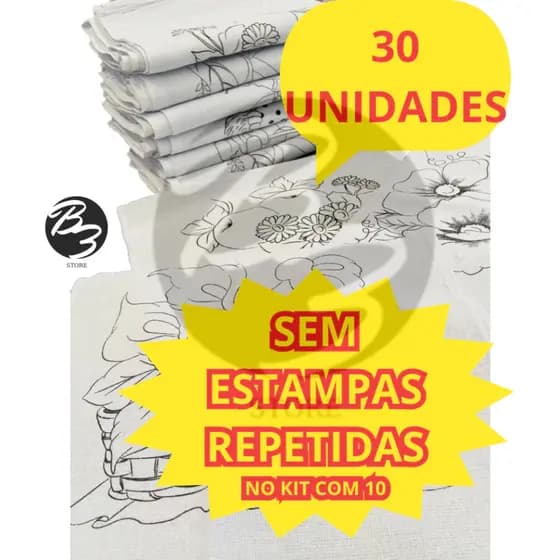 Kit 30 Pano de Prato Branco Riscado Para Pintura - Bainha Premium 100% Algodão 68X40