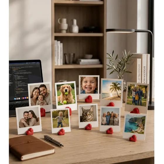 Kit 10 Suportes Polaroid Base de Coração Vermelho - Para Lembrancinha de Casamento/Dia Dos Namorados