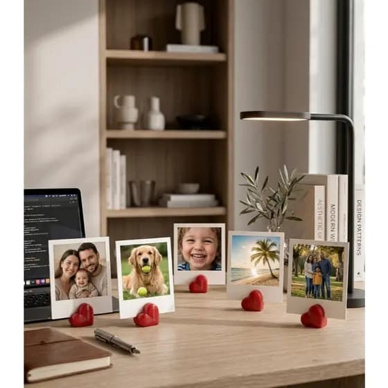 Kit 5 Suportes p/ Foto Polaroid Vermelho - Porta fotos Decorativo de Mesa Para Namorado e casamento