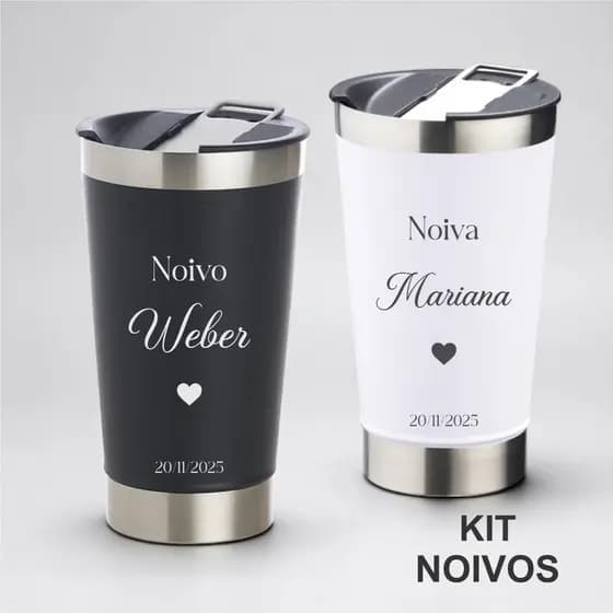 Kit Noivo e Noiva presente de casamento copos térmicos personalizados