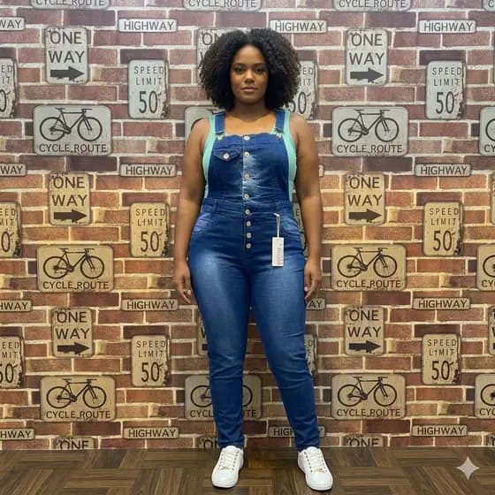 Macacão Jeans Jardineira Plus Size – Modelagem Perfeita